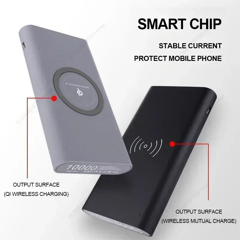 20000 mAh Wireless Power Bank Obojsmerné rýchle nabíjanie prenosná nabíjačka typu C typu C pre iPhone Xiaomi
