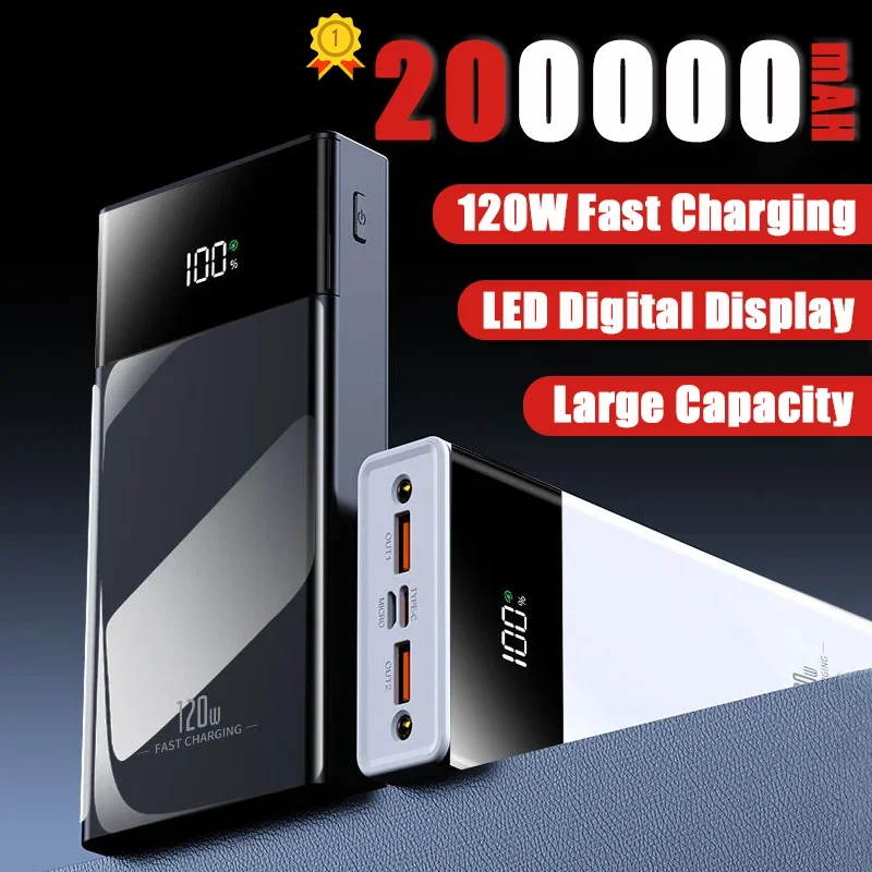 200000 mah 120 W Super rýchle nabíjanie Power Bank Veľká kapacita PD 20W Digitálny displej mobilného výkonového banky pre iPhone Samsung Huawei