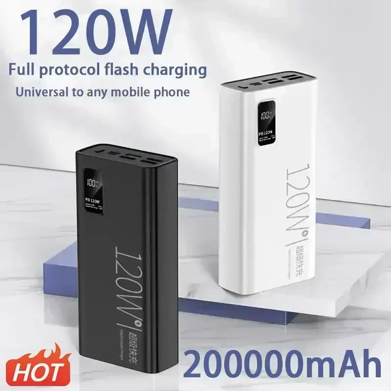 200000 mah Power Bank 120W Super rýchle nabíjanie 100% dostatočná prenosná nabíjačka pre batériu pre iPhone Xiaomi Huawei