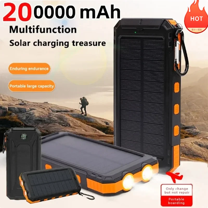 200000 mAh solárna energia Banka Outdoor Wild Fishing Camping Kamping Veľká kapacita prenosná prenosná s rýchlym nabíjaním kompasu