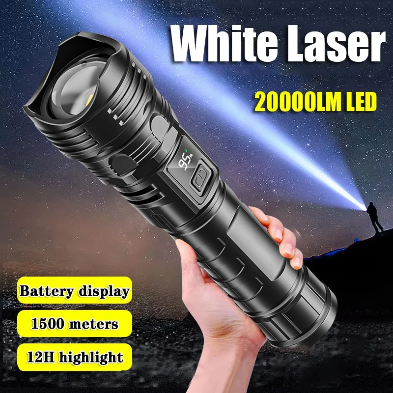 20000LM najnovšie vysoko výkonné LED baterky biele laserové teleskopické priblíženie prenosné nabíjateľné LED žiarovka Vodotesné svetlá pochodne