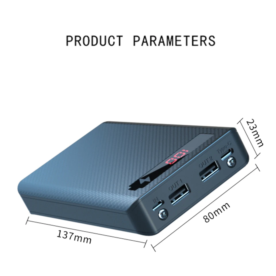 20000MAH L6 rýchle nabíjanie DIY 6*18650 Prípad na nabíjanie batérie s baterkou Rýchle nabíjanie Dual USB Micro USB Typ C