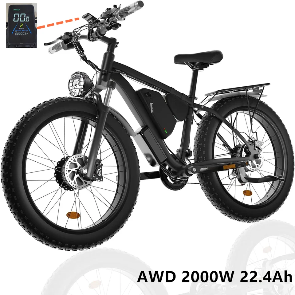 2000W Dvojitý motor Výkonný elektrický bicykel SMLRO XDC600 PRO 48V 22,4AH 35 mph 26 palcov Fatbike Electric Mountain Bike pre dospelých
