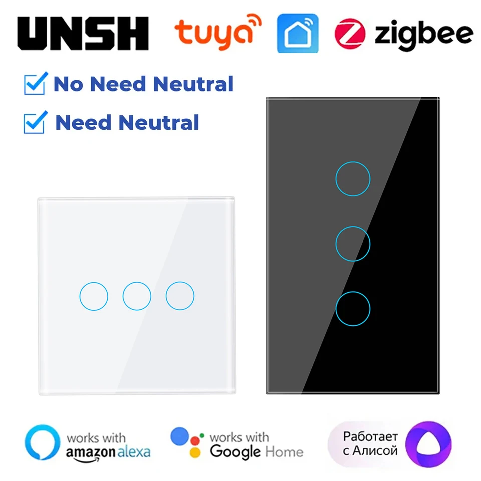 2000W TUYA ZIGBEE SMART LIGHT SWITCH 1 2 3 4 GANG Dvojcestný spínač dotykovej steny s/bez neutrálneho drôtu cez Alexa Google Home