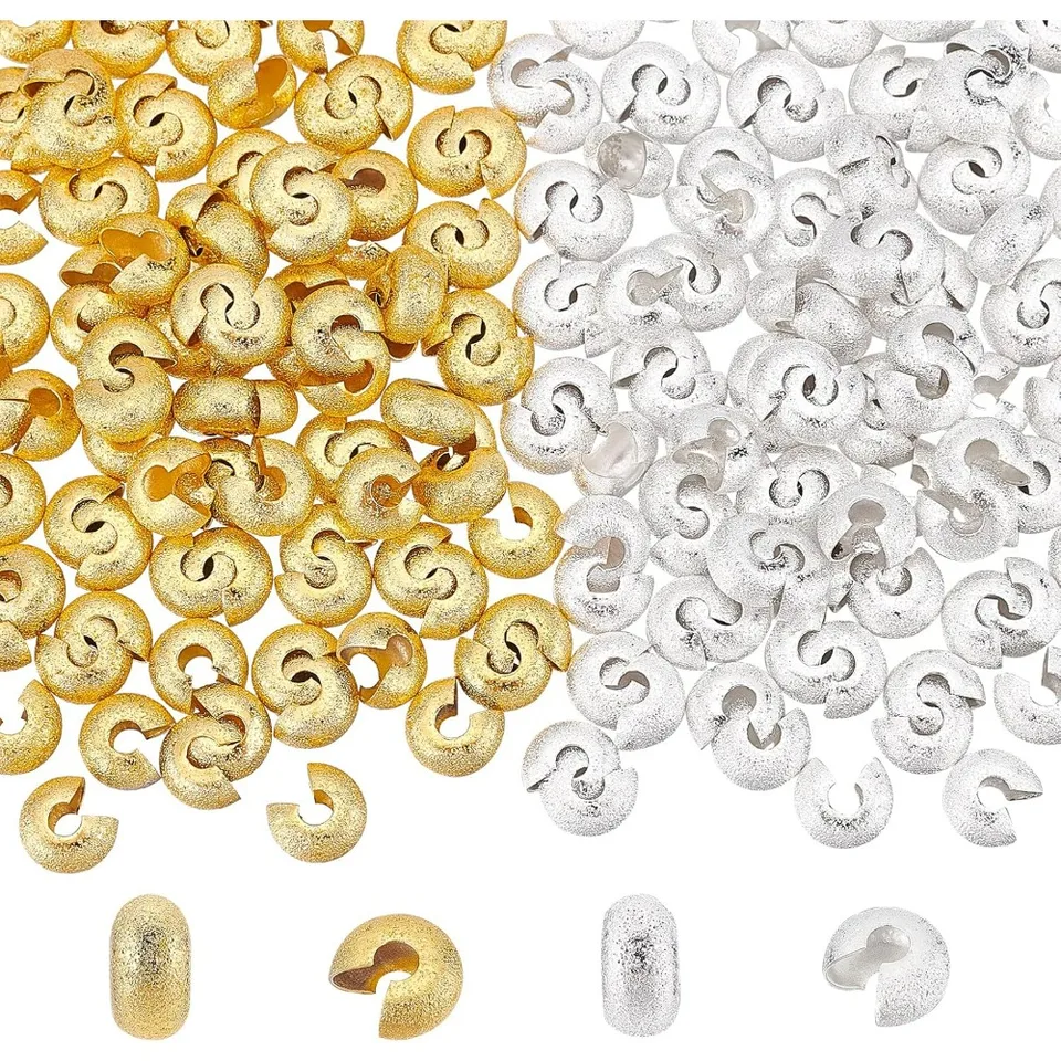 200ks 2 farby Polovičné okrúhle kučeravé korálky 4,5 mm Malé uzol Zlaté a strieborné farebné matné mosadzné korálky Crimp trubice korálky