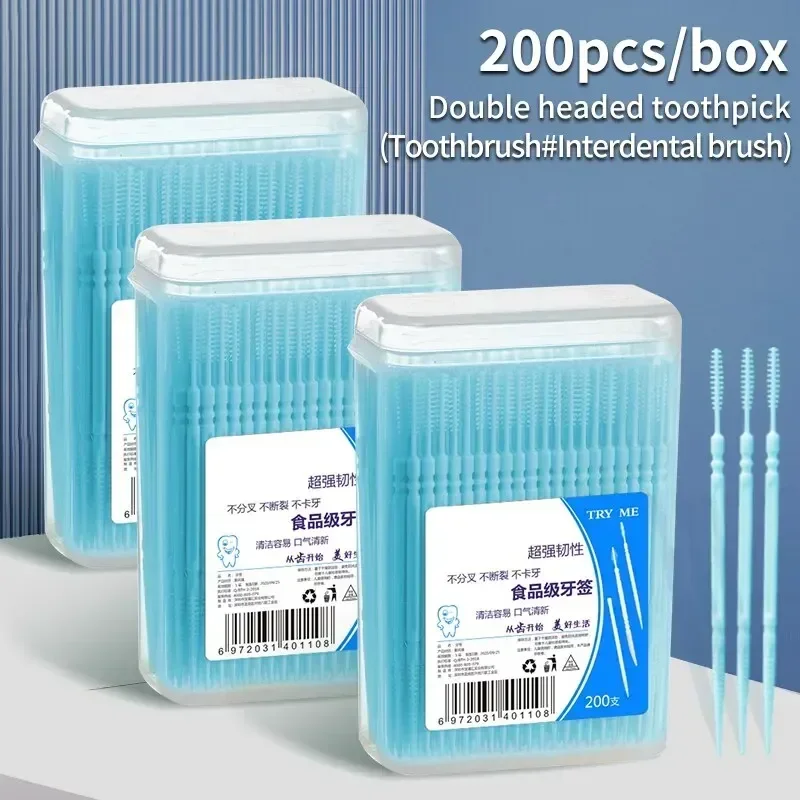 200ks/box Plastové špáradlá s dvojhlavým jednorazovým medzinárodným kefom zubné zubné niť hlavu Perorálne hygiena Čistite ústa