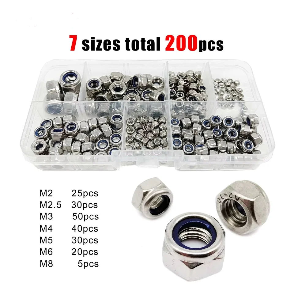 200ks DIN985 HEX NYLON VLIESTNOSŤ VLASTNÉ ZÁVOD NUST NYLOCK LOCKNUT SOT SET