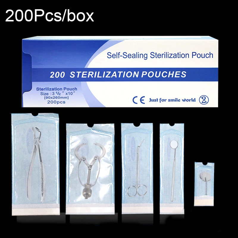 200ks na jedno použitie manikúrovej sterilizačnej tašky Sterilizácia na nechty Nástroj Čisté nechtové zubné lekárstvo Medical Grade Paper CPP/Pet Film Bag Bag