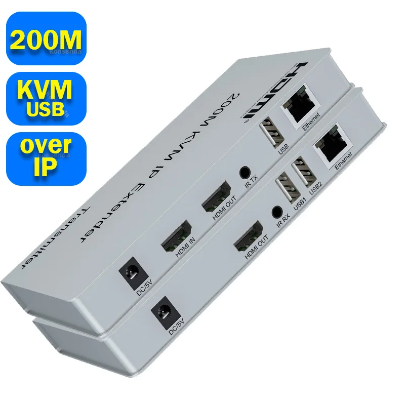 200m IP HDMI KVM Extender RJ45 Ethernet LAN Network Cable 1080p HDMI USB Extender Muitlpoint Cascade Support USB Mouse Keyboard