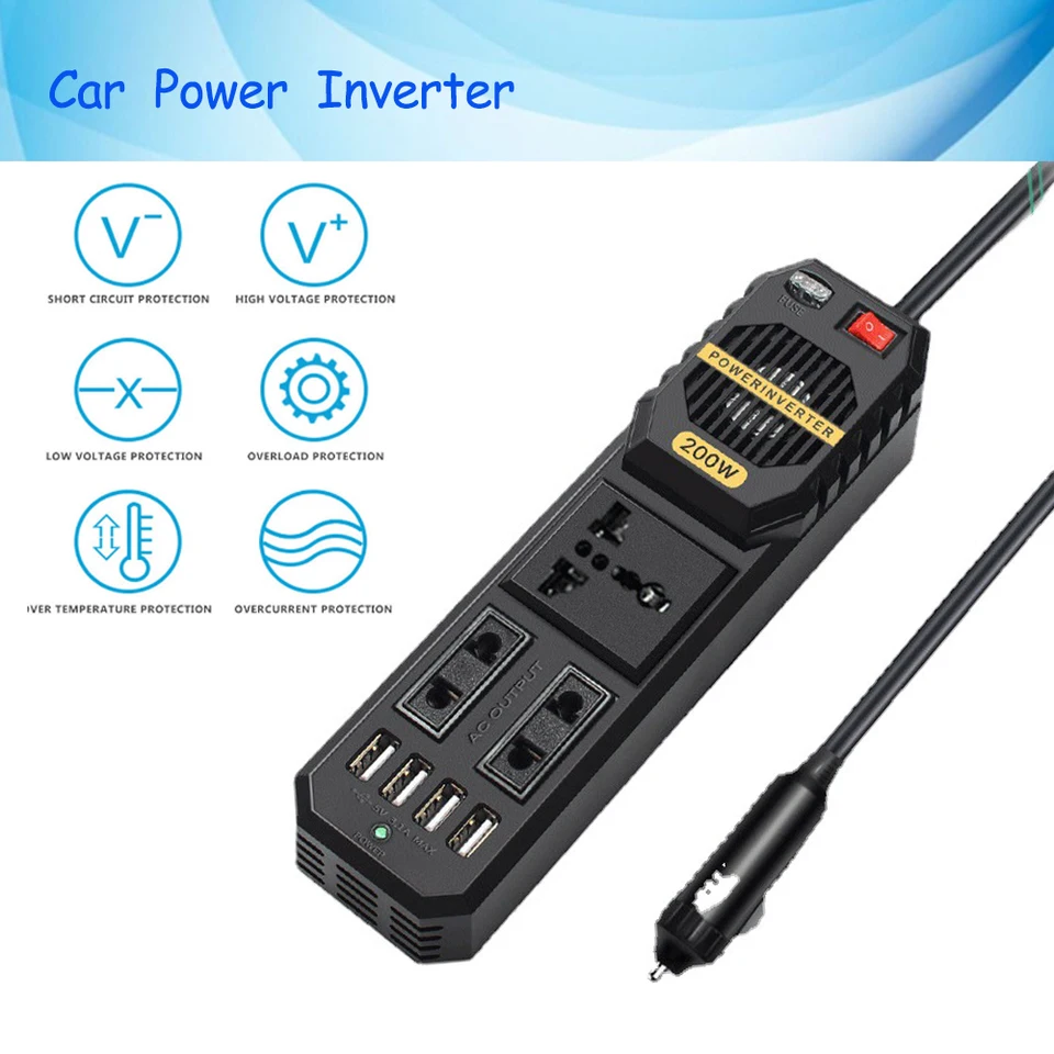 200W invertor automobilu DC 12V až AC 220V Adapter Charger Socket Automatické napájacie prevodník USB mobilný telefón rýchly nabíjanie vozidla Inverter
