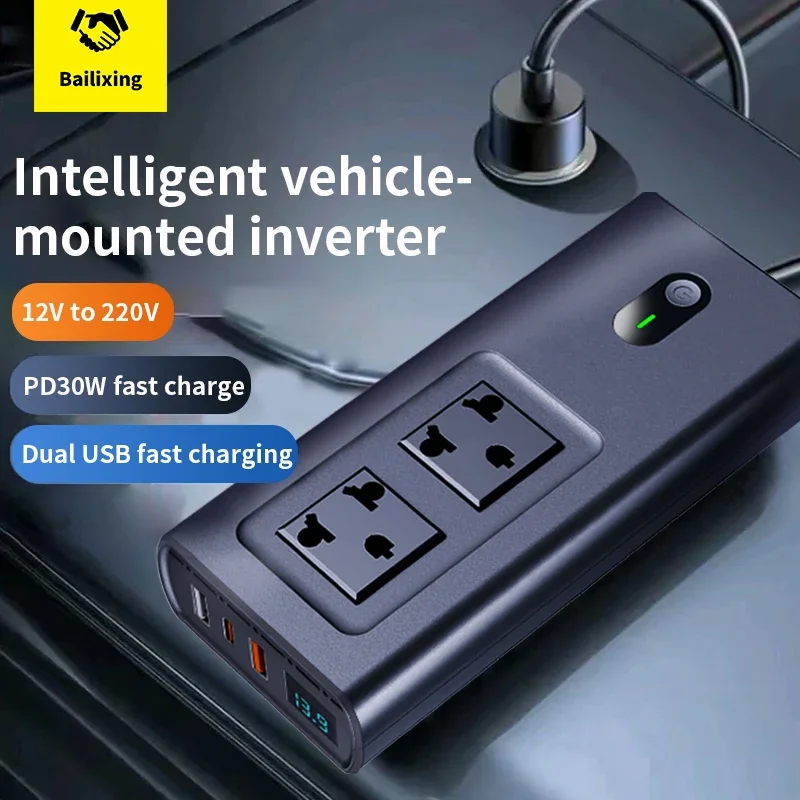 200W invertor automobilu USB Typ C 30W DC 12V až AC 220V 110V Automatického inverzora Rýchla nabíjačka pre adaptér na napájanie automobilu