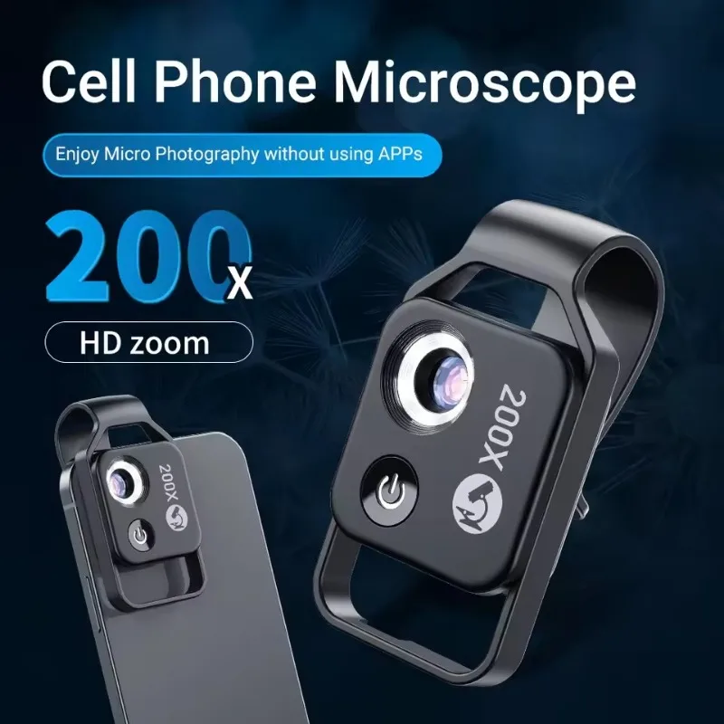 200x zväčšovacie mikroskopické objektív s mobilným LED svetlom LED Micro vreckové šošovky pre iPhonex XS Max Samsung Všetky smartfóny