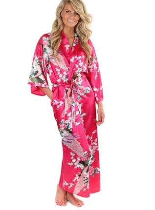 2015 hodvábne žieny Ženy saténové kimono rúcho pre ženy kvetinové rúcho družičky dlhé kimono rúcho nevesta hodvábne šaty šaty