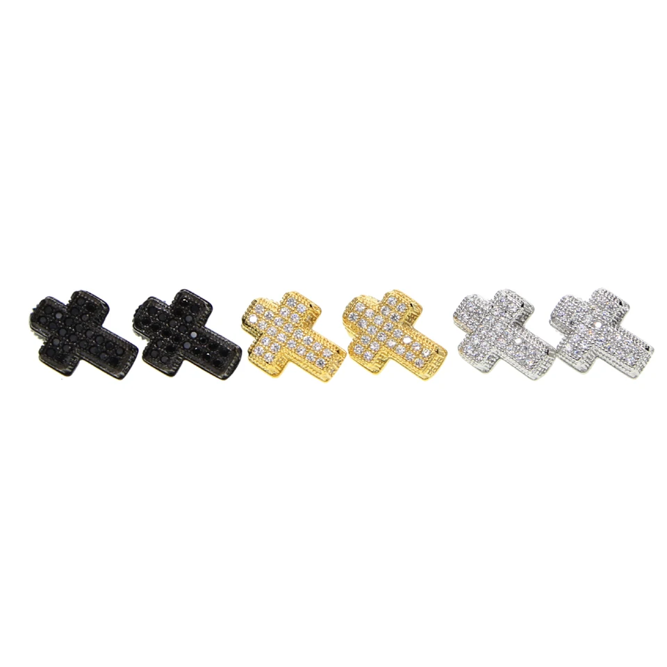 2017 pánske veľké bling Cool šperky krížik Čierne kubické zirkónia cz strieborná farebná skrutkovacia micro dlaba cz cross muži chlapci náušnice