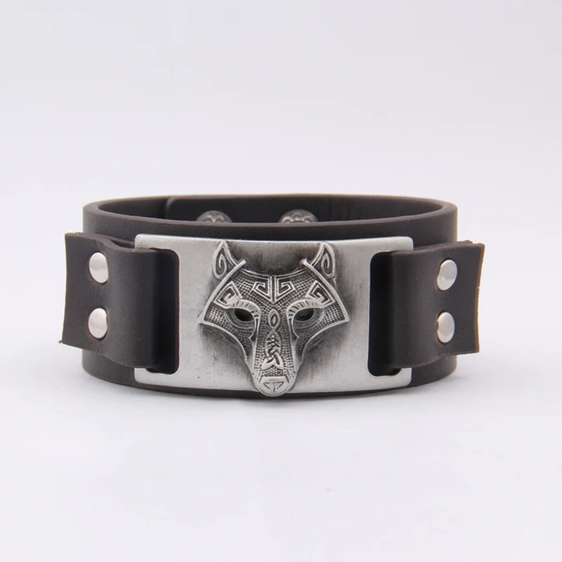 2018 Nové dropshipping Viking VEGVISIR WOLF PREPENDANT BANGLE NORDIC RUNES Men šperky kožené náramky