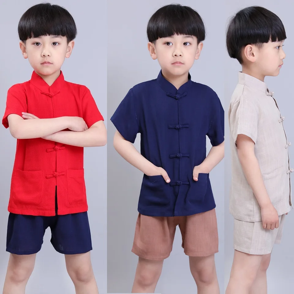 2019 chlapče Kungfu oblečenie súpravy čínsky štýl deti TEE TRUNKY STREET TANG TANG SUIL LINEN