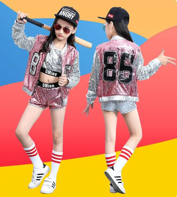 2019 DETS Jazz Modern Dance Costume Kids Hip Hop Clothing Streetwear Flowin hiphop bunda tričko Jazz šaty pre dievčatá