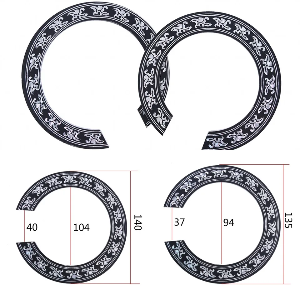 2019 Nový 94 mm 104 mm Hard PVC Guitar Circle Zvukový otvor Rosette Vložka pre akustické gitary nálepky