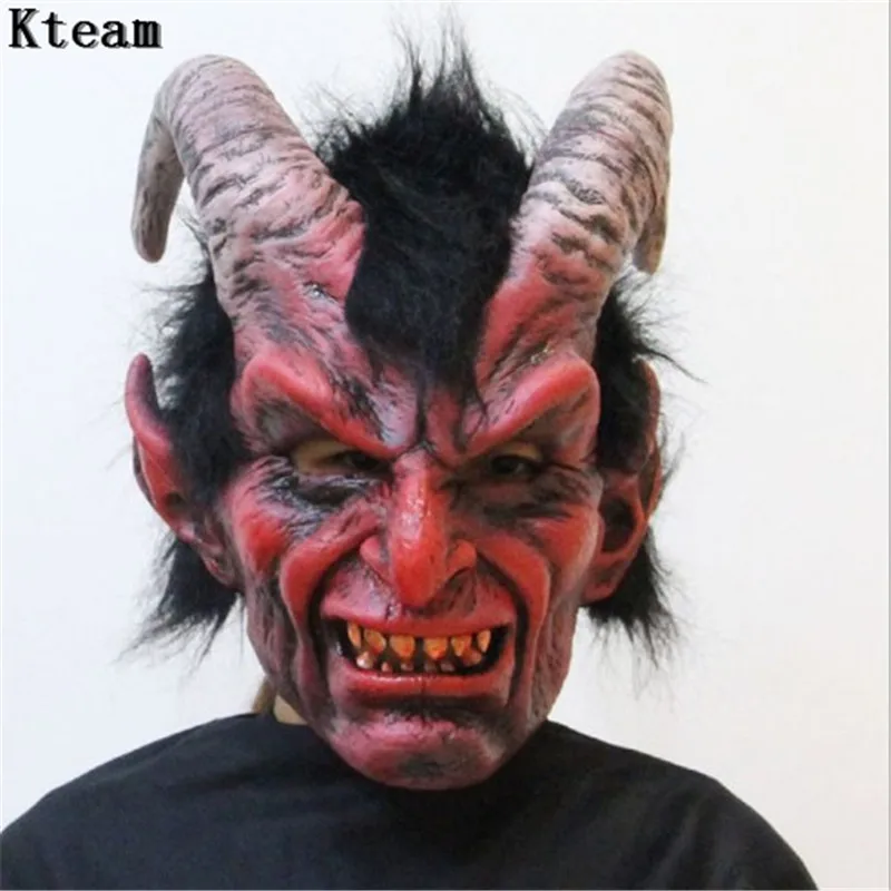2019 Nový strašidelný kostým pre dospelých Horor Mask Horror Party Cosplay Halloween Latex Scary Horns Red Devil Mask pre párty Cosplay