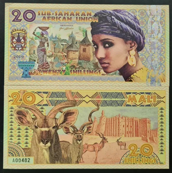 2019 Subsaharská Africká únia 20 šilingov súkromné ​​vydanie Polymer - UNC