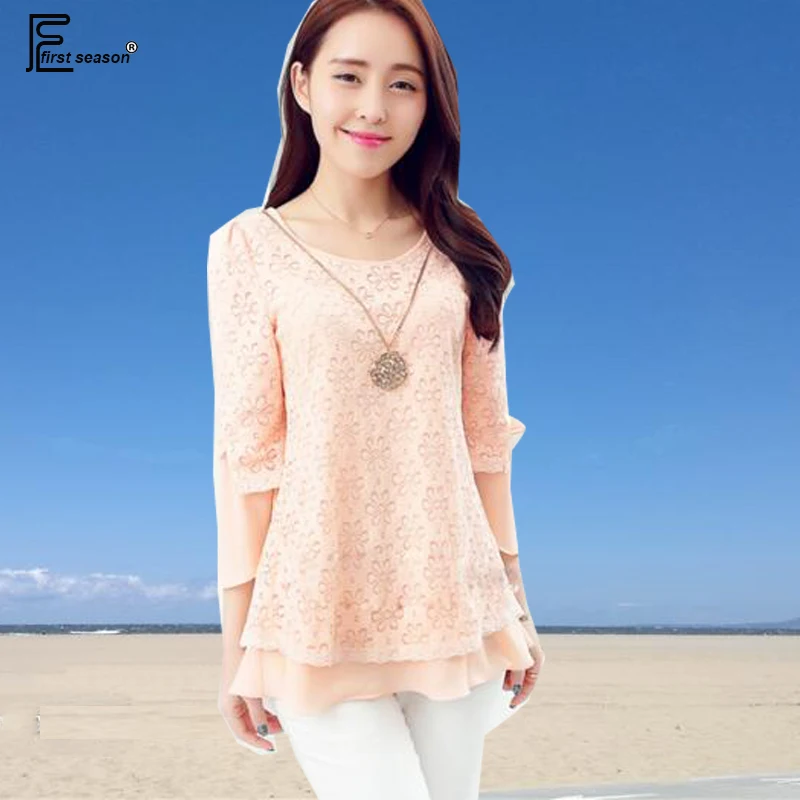 2019 TONA TOPS Cute Pink Lace Brouse tričko Patchwork Ženy letné elegantné zadné luky dutiny z ružovej kvetinovej čipky blúzky