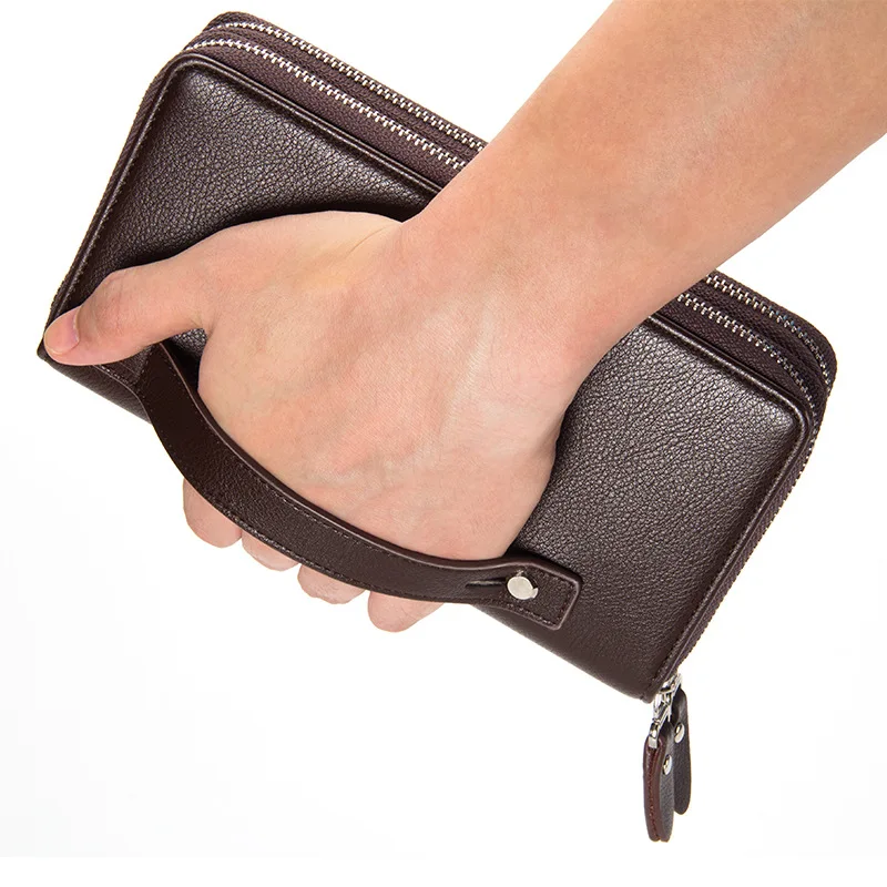 2020 Baellery Men Cllcy Peňaženky Pu Koža veľká kapacita zips ruky Ručné remienky Men Wallet Luxusný obchod Solid mužské kabelky