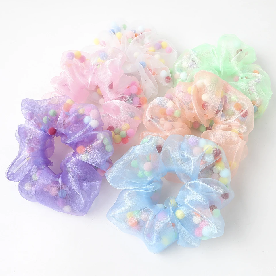 2020 letné dievčatá Organza Schrunchies pre deti malé kožušinové dizajny roztomilé scrunchies kawaii doplnky