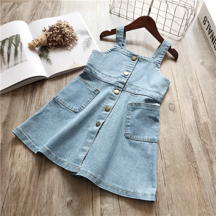 2020 letné dievčenské šaty bez rukávov Denim Denim Wash Reap Chaets Princezné šaty detské oblečenie batoľa detské detské dievčatá oblečenie