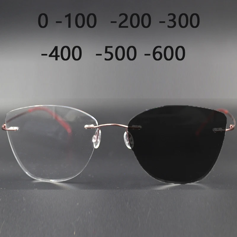 2020 RiMless zliatiny Titanium Photochromatické poháre Myopia Ženy Men Ultralight Square krátkozraké okuliare
