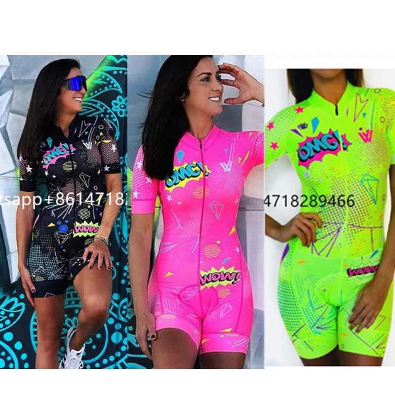 2021 Dámske oblečenie triatlonové skinity Sada súpravy s krátkym rukávom Cycling Jersey Mujer Cilismo Uniform Fluorescent Gel Patch Pohodlné