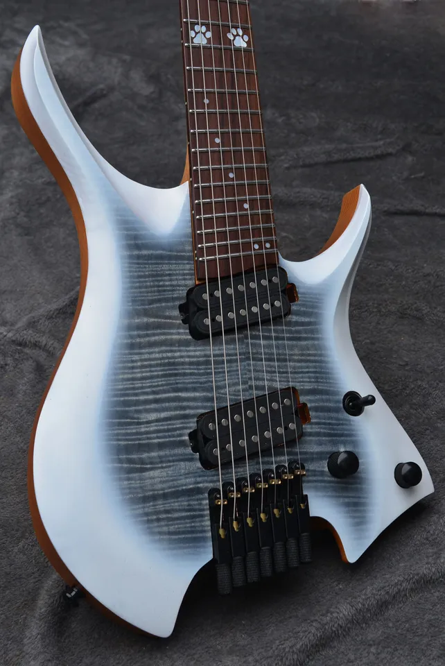 2021 FLED FRETS 7 struny bezhlaví elektrická gitara biela čierna farba pražená javorový krk mačka labka vložka