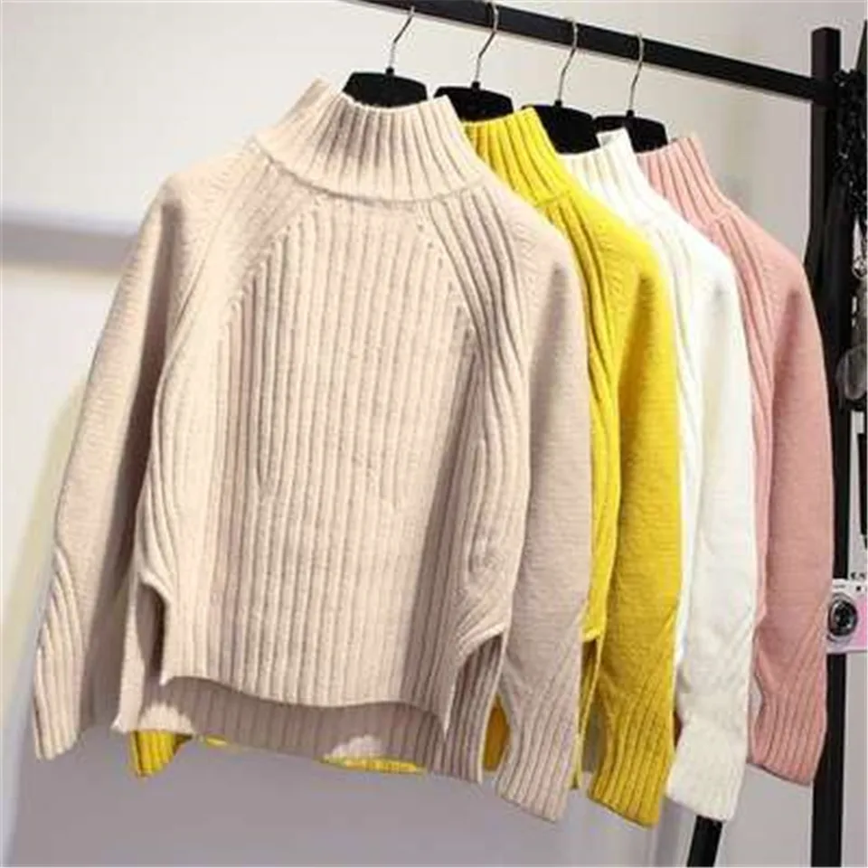 2021 Kórejské nové ženy Turtleneck sveter Ženy pullover pletelkedkokamy s dlhým rukávom Dlhý rukáv Ženský príležitostný sveter Jeseň Zimné oblečenie