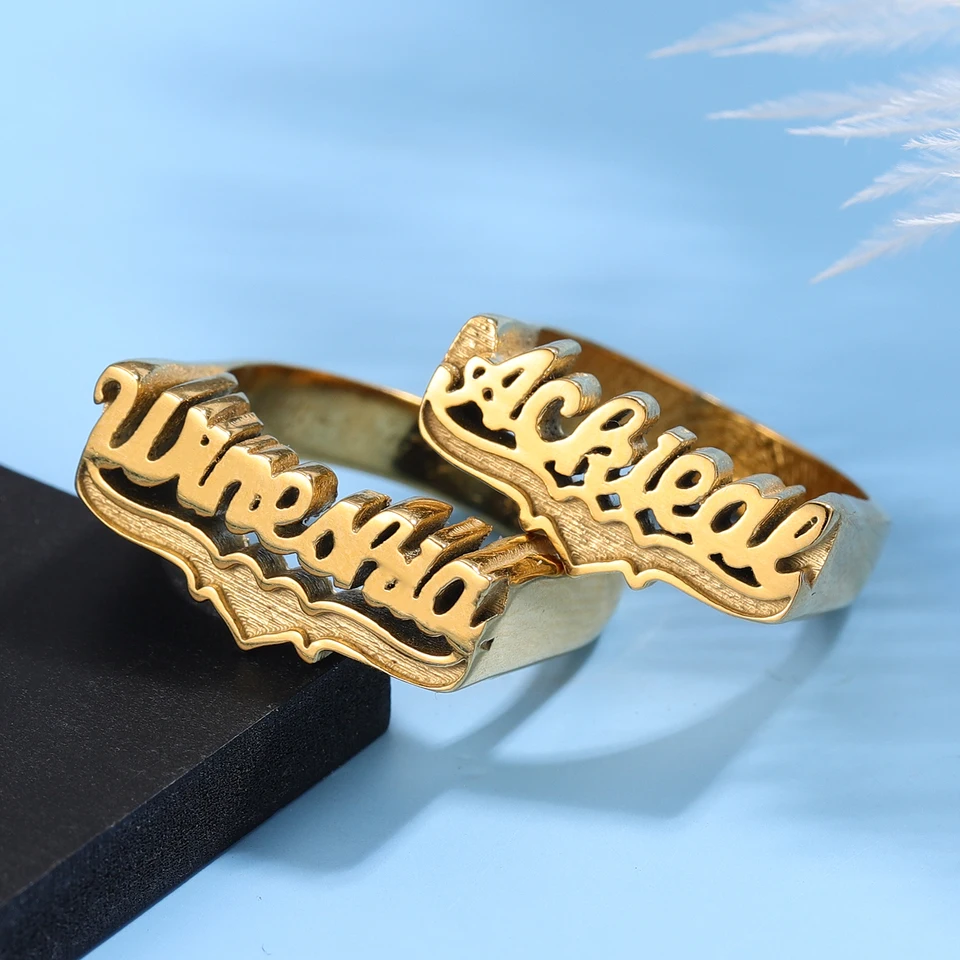 2021 Nová osobnosť Hip Hop Ring Ženy Vlastné meno Ring Gold Fashion Punk Letter z nehrdzavejúcej ocele prsteň módny módny Vianoce