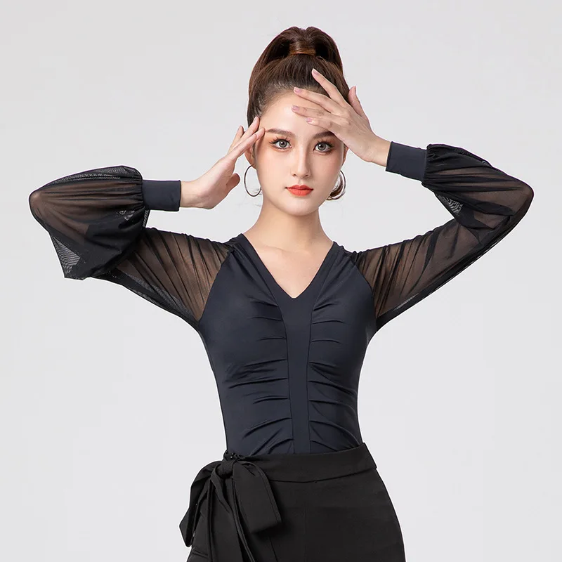 2021 Ženy Ballroom Dancing Tops Tops New Black Modern Dance Practice Cloth