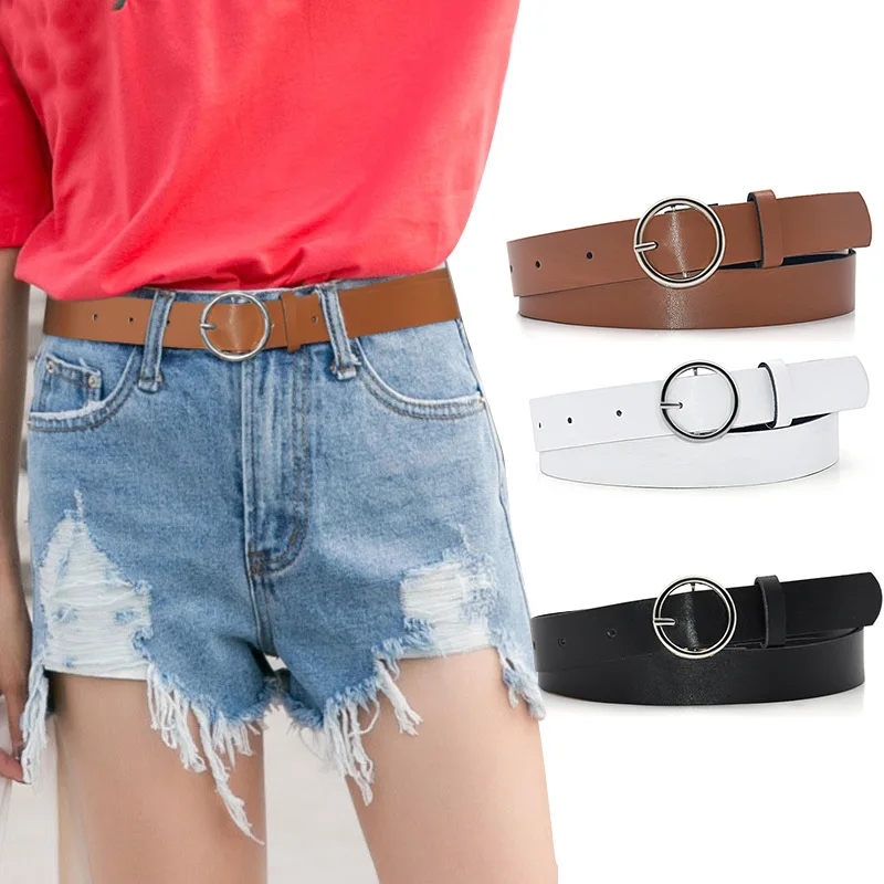 2021 Ženy Belt Classic Retro All-Match Belt Belt Light Body Paint Round Buckle Belt Žena jednoduchý módny punk O Ring Belt
