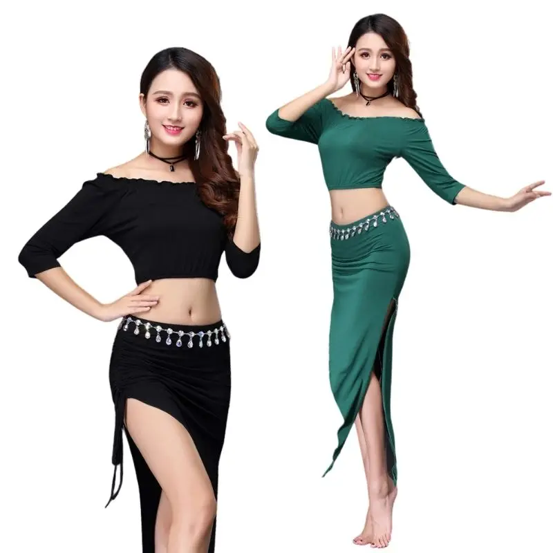 2022 Belly Dance Coustom s dlhým rukávom top+ sukňa+ pás na tanečnú handričku pre indickú tanečnú handričku