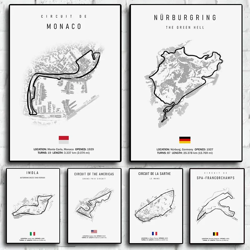 2022 Formula 1 IMOLA MONACO TRAKOVÉ OBROZOVANIE Plátno maľba f1 nástenné umenie Nordické plagáty estetické motoristické dekorácie výzdoba