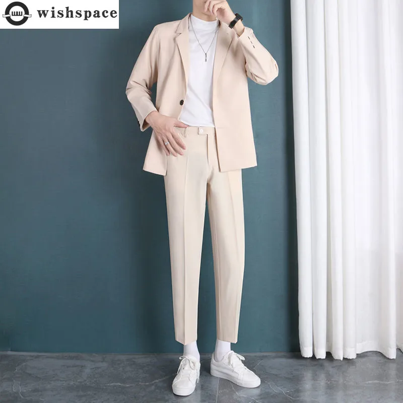 2022 Letný príležitostný pánsky oblek jednoduchý bunda Tričko Tri-diery Trojdiely Set Office Blazer Elegantné šaty pánske obleky