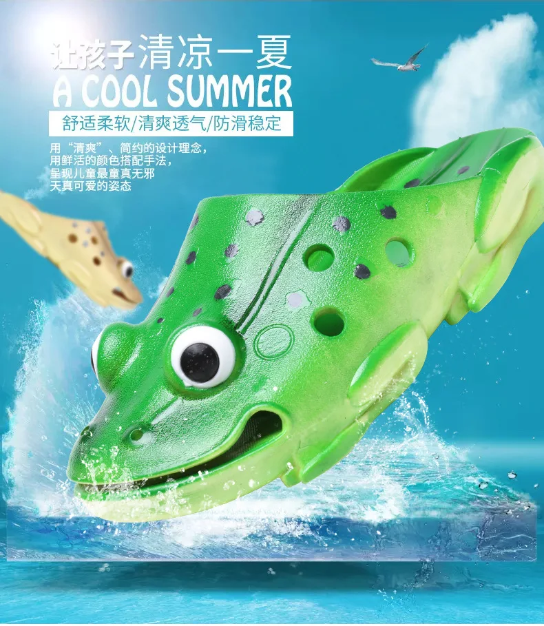 2022 leto nové aninmal vtipné výtlačky Frog Deti Slipper Baby Creature Cartoon topánky Otvorené prsty rodičovské dieťa priedušné sandále