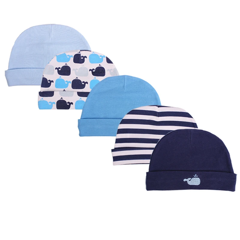 2022 módny predaj horúceho predaja Baby Bamboo Caps 3/5-Pack for Boys Girls, novorodenecké fotografické doplnky Boy Klobúky Dojčenské čiapky, 0-3 mesiace