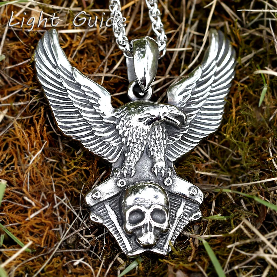 2022 NOVÝ MÁ PEK 316L Nerezová oceľ Eagle Skull Bird Hlava 3D prívesok Náhrdelník Zviera