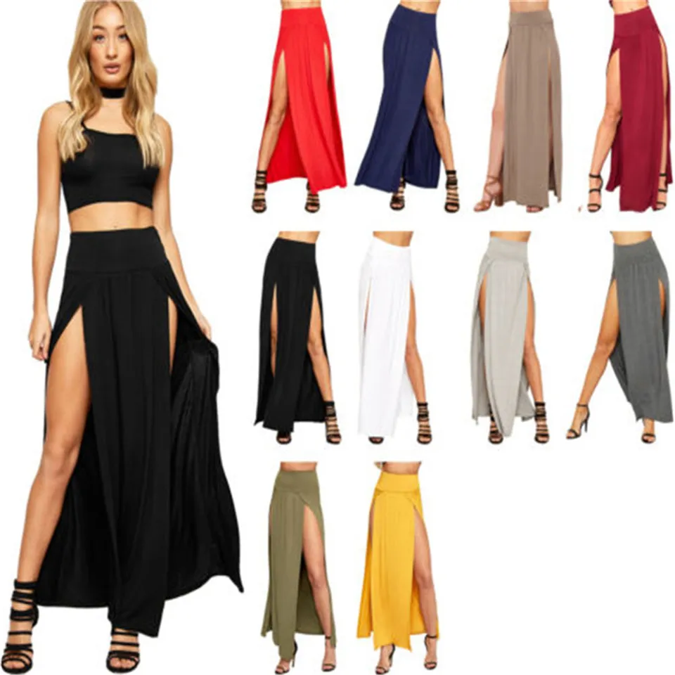 2022 Nový príchod Vysoký pás sexy dámske dvojité štrbiny Summer Solid Long Maxi Sukňa Veľkoobchod 51