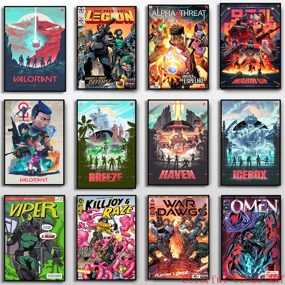 2022 Online hra Valerant plagát Jett Valerant plagát Canvas maľba estetická komiksová stena umenie kawaii izba domáci dekor darček pre deti