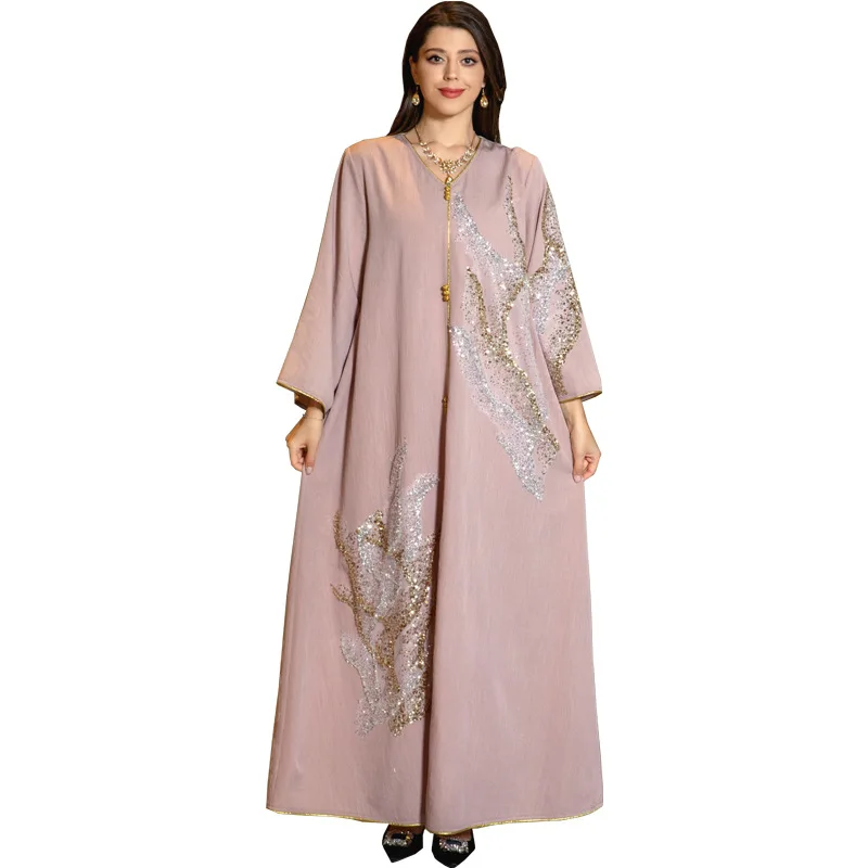 2023 ABAYA pre ženy Dubaj kvetinové výšivky luxusné flitrované ležérne voľné šaty Elegantné moslimské módne šaty Abaya kaftan