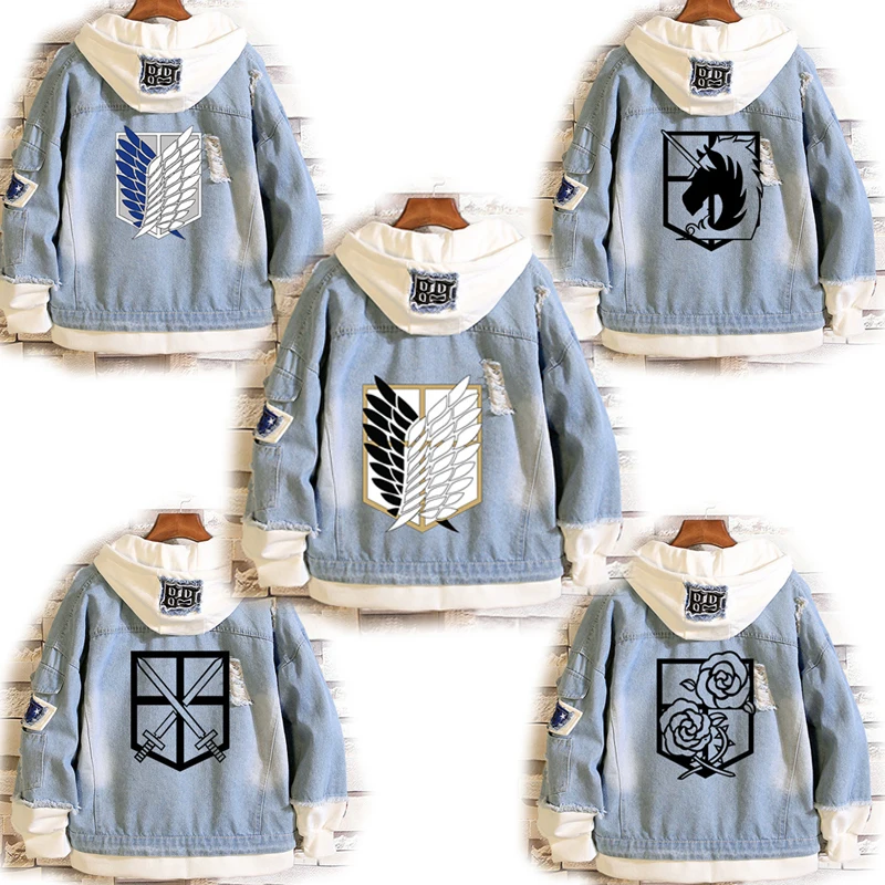 2023 Attack On Titan Jeans Bunda Scout Pluk Cosplay džínsová bunda Jeseň Eren Jager s kapucňou mikiny vonkajšieho kabátu
