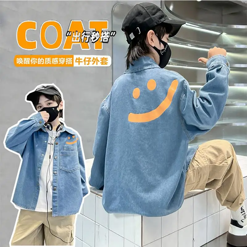 2023 Boys Cowboy Tirlk Cookboy Outerwear Spring Autumn Coat s dlhým rukávom Top módne jesenné oblečenie 4-14 rokov staré chlapčenské oblečenie