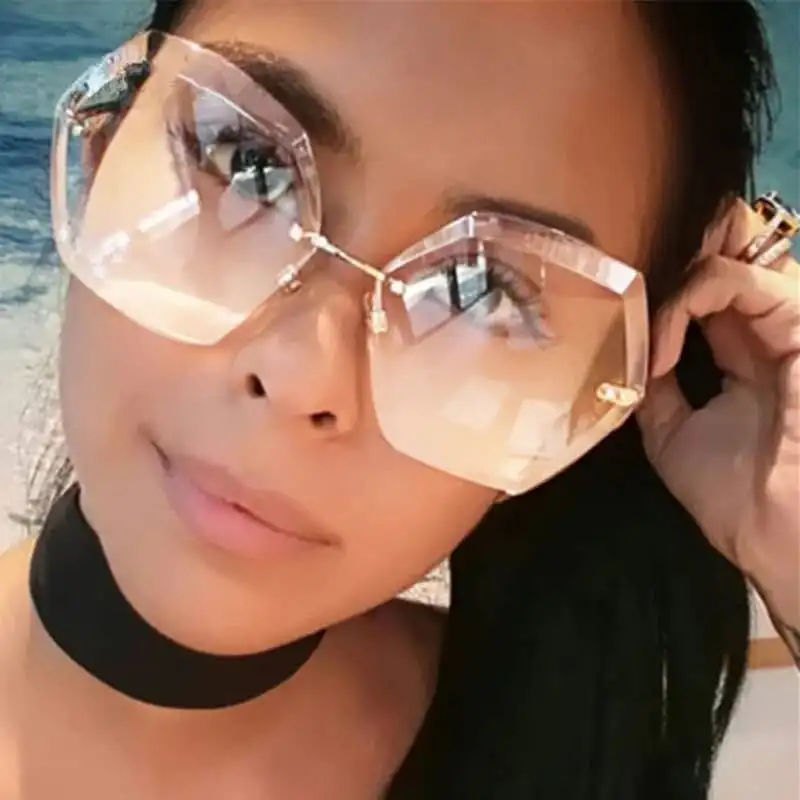 2023 Dizajn novej módnej značky Vintage Rimless Pilot Slnečné okuliare Ženy Men Men Retro Cutting Lens Gradient Sun Glasses Female UV400