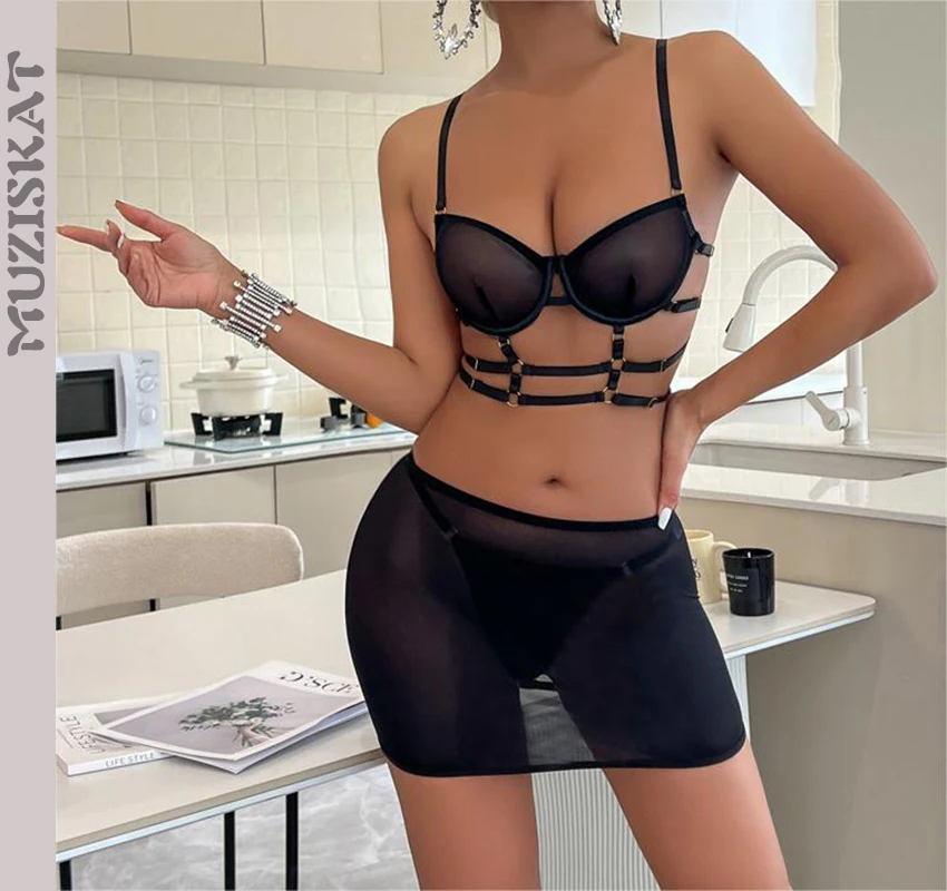 2023 erotické spodné prádlo trojdielne pohodlné sieťové kostrové remienok podprsenka Sexybody tvarujúca krátka sukňa Žena
