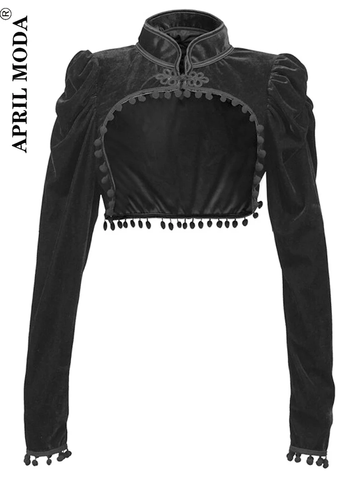 2023 Gothic Black Velvet Short Steampunk Crop bunda s dlhým rukávom Dámske večierky Bolero viktoriánsky kabát Vintage korzet príslušenstvo