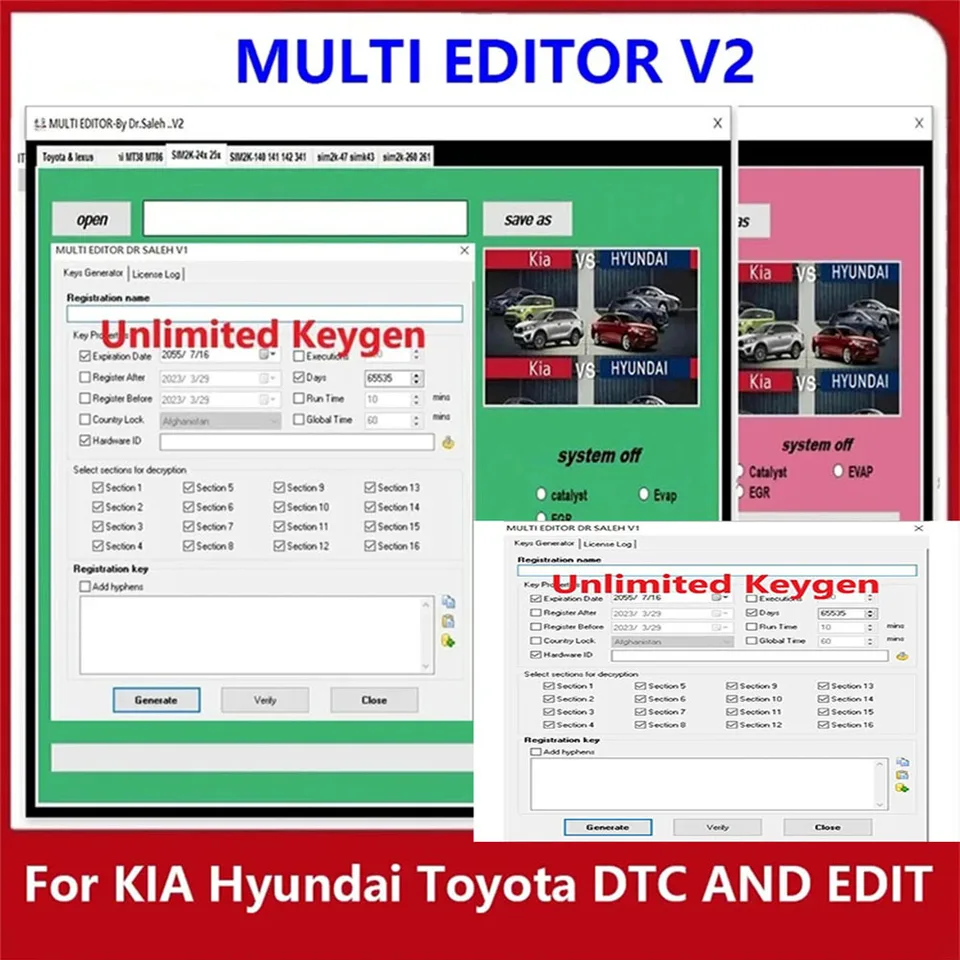 2023 Horúca predaja viacerých editor V2 Free Keygen Remover pre editor Kia Hyundai Editor Toyota Edit Multi Editor nástroj Automatické opravy softvér